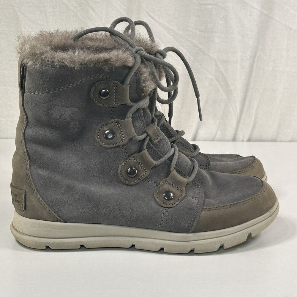 Sorel Explorer Joan Boots Women's 8.5 Gray Suede Waterproof Winter Snow‎ Warm